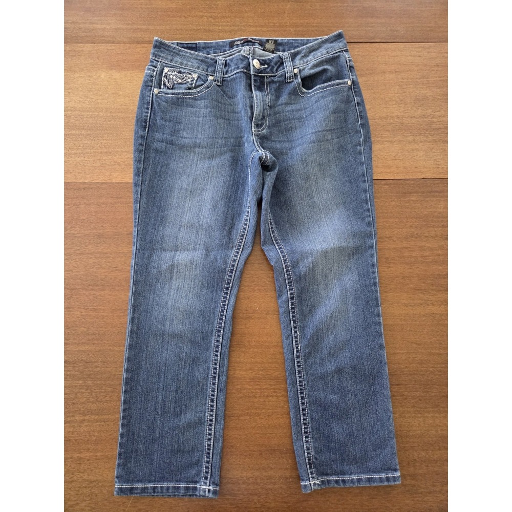 Love Indigo Crop Jeans Womens‎ 10 Denim Faux Rhinestones Embroidered